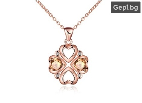 Ефектно дамско колие  Четирилистна Детелина позлатено в цвят ROSE GOLD PLATED, с кристали Swarovski Elements и Цирконий.