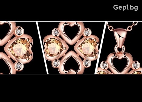 Ефектно дамско колие  Четирилистна Детелина позлатено в цвят ROSE GOLD PLATED, с кристали Swarovski Elements и Цирконий.